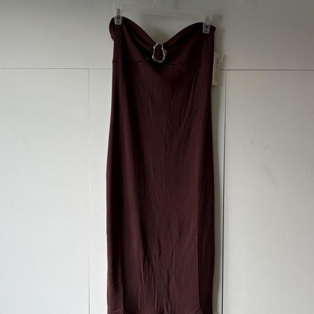 Derek Heart Women's Brown Ribbed Strapless Dress Size Large